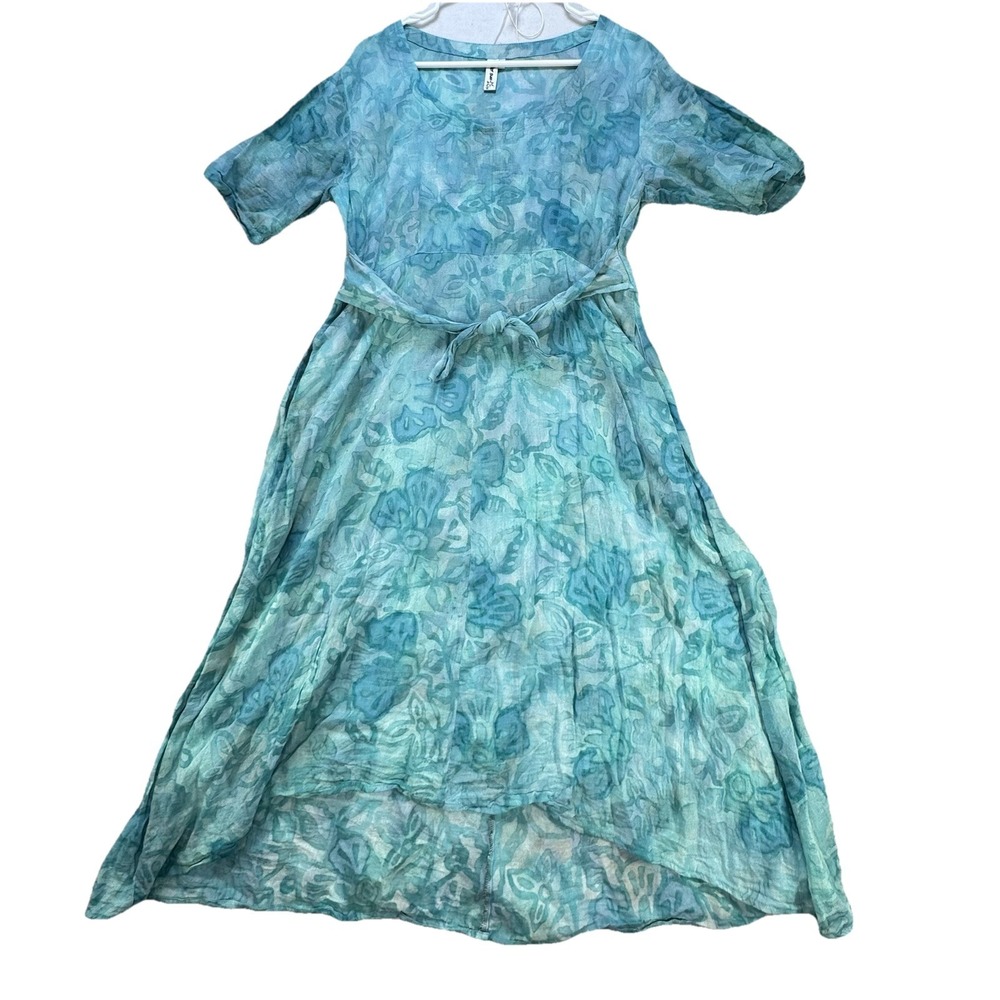 Winter Sun Art to Wear Blue Floral Tie Dye Dress Women's Large Boho‎ Beach